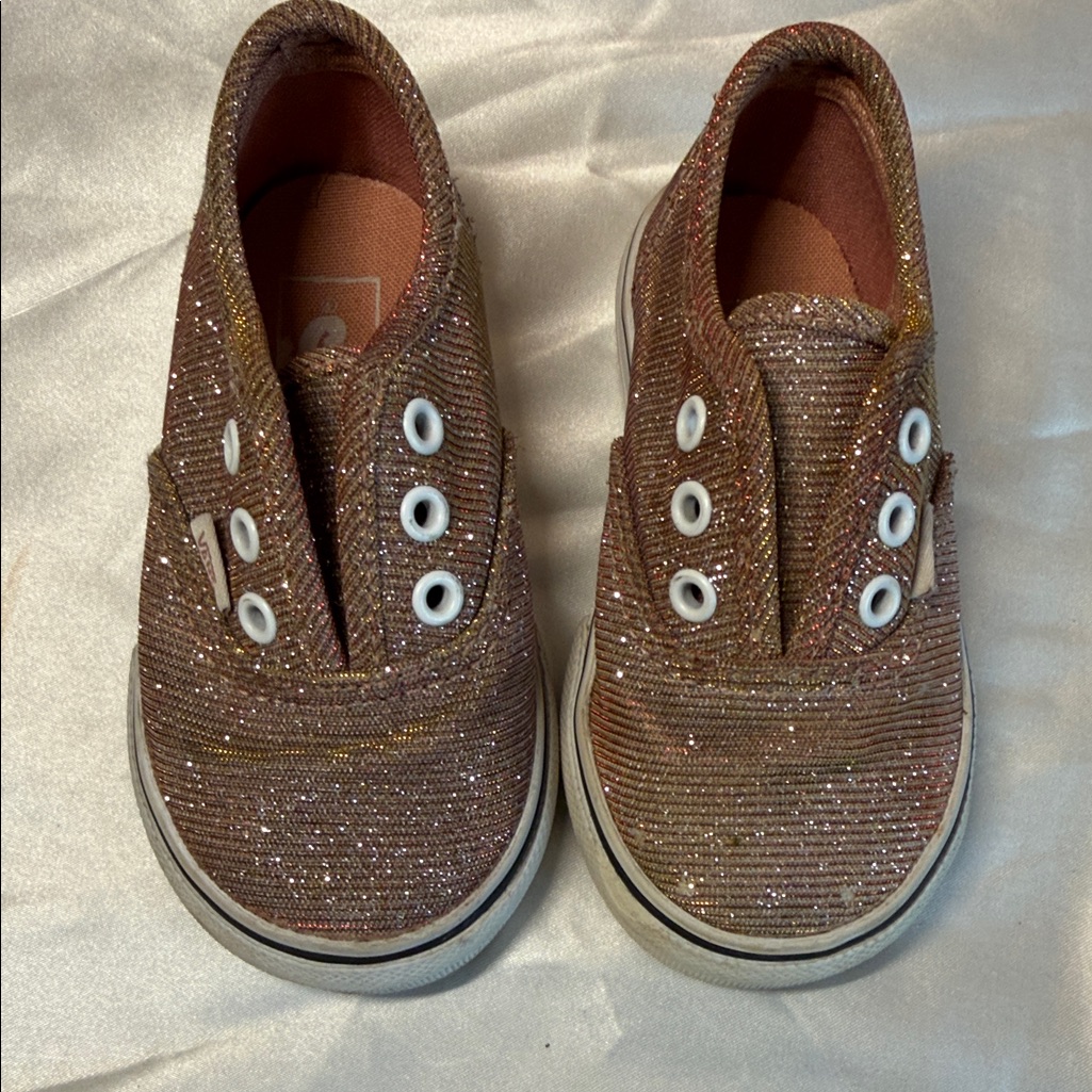 Vans Girls Slip-On Sneakers In Rose Gold Glitter